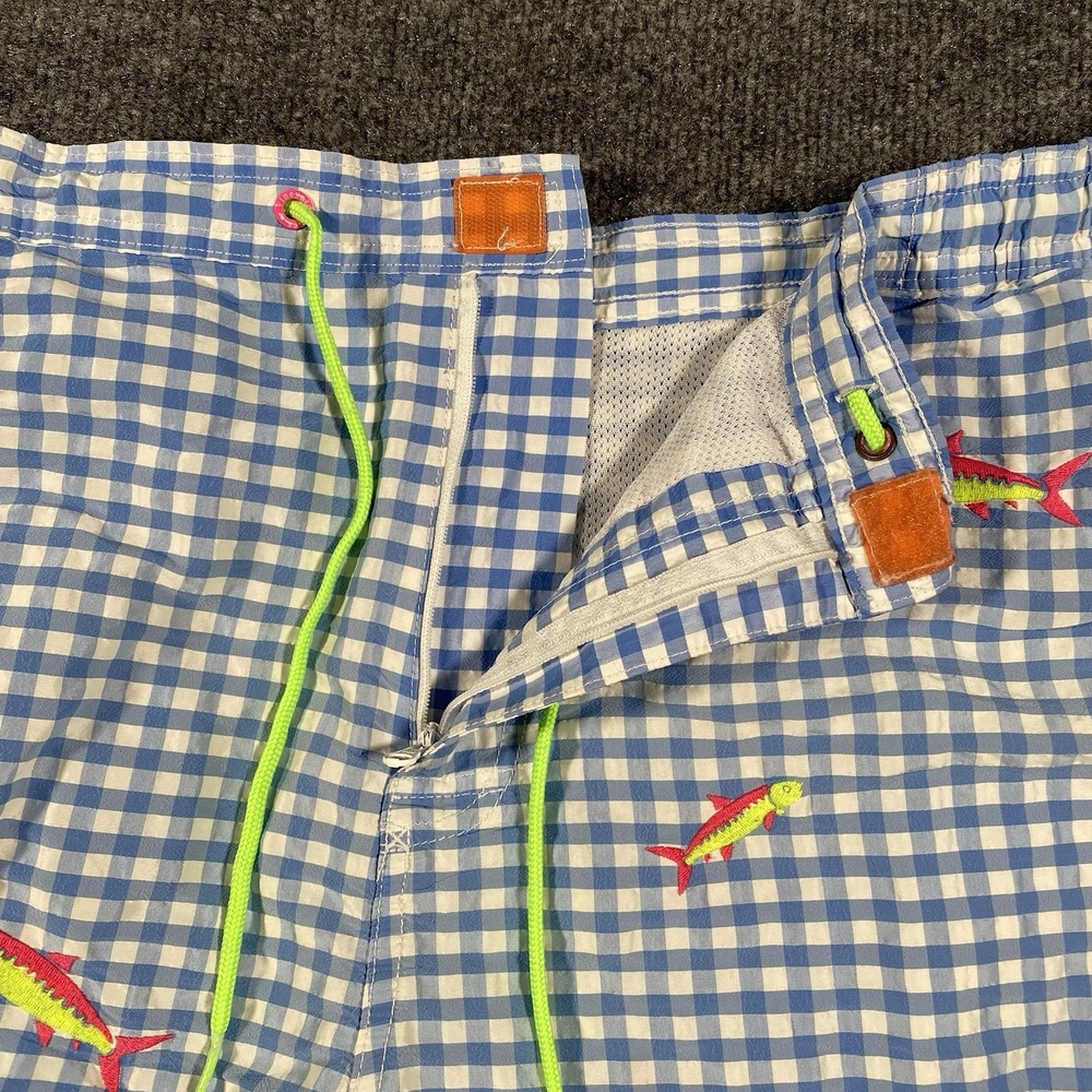Vineyard Vines Gingham Check Bonefish Embroidered Mesh Lined Swim Trunks Mens XL - Picture 3 of 11
